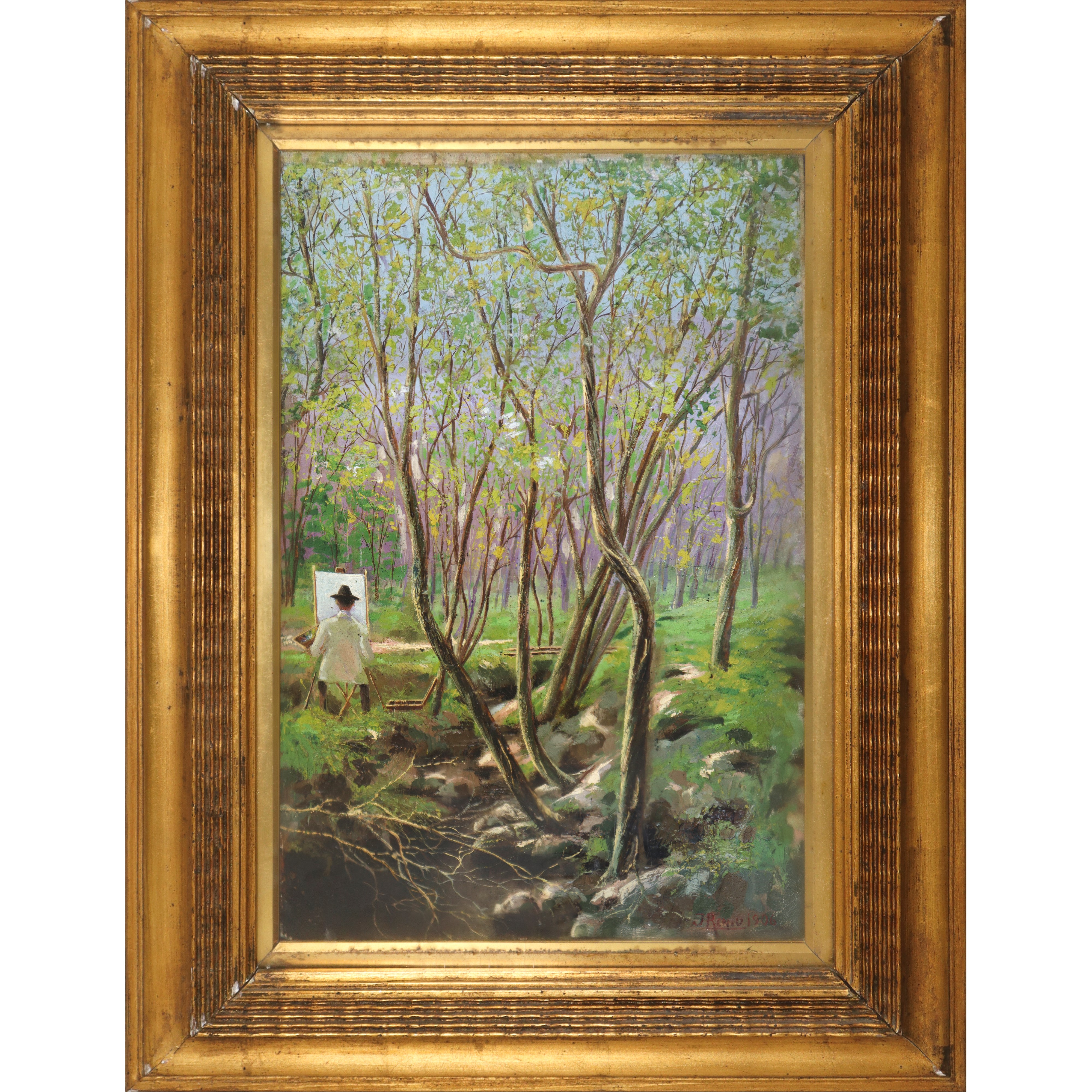 Pittore che dipinge in mezzo alla natura