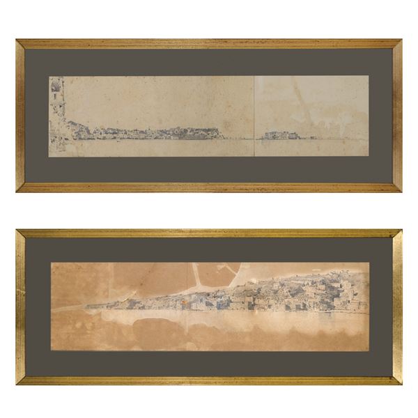 Edoardo Dalbono - Panorama of Naples, pair of drawings