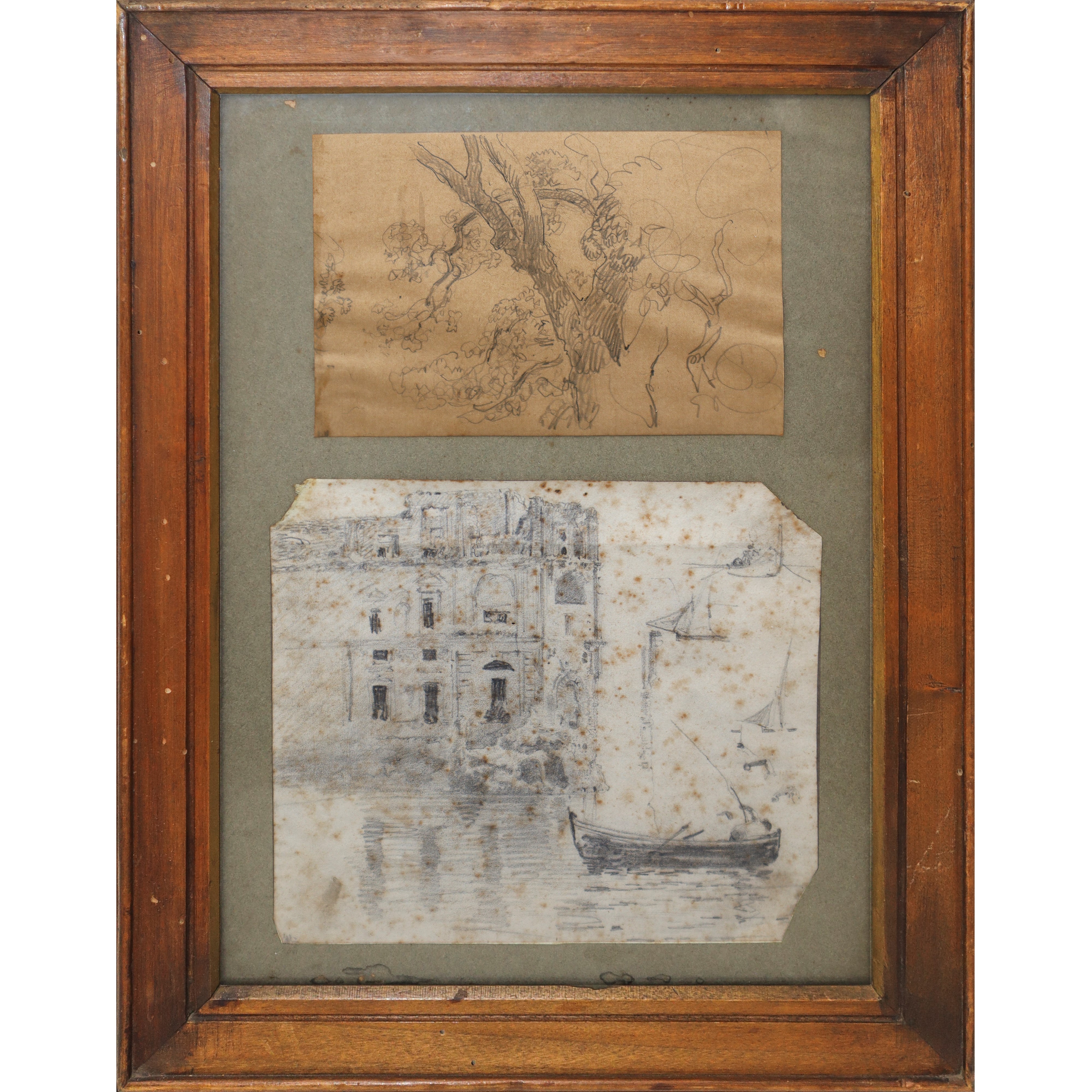 Disegni in cornice, pescatore ed albero