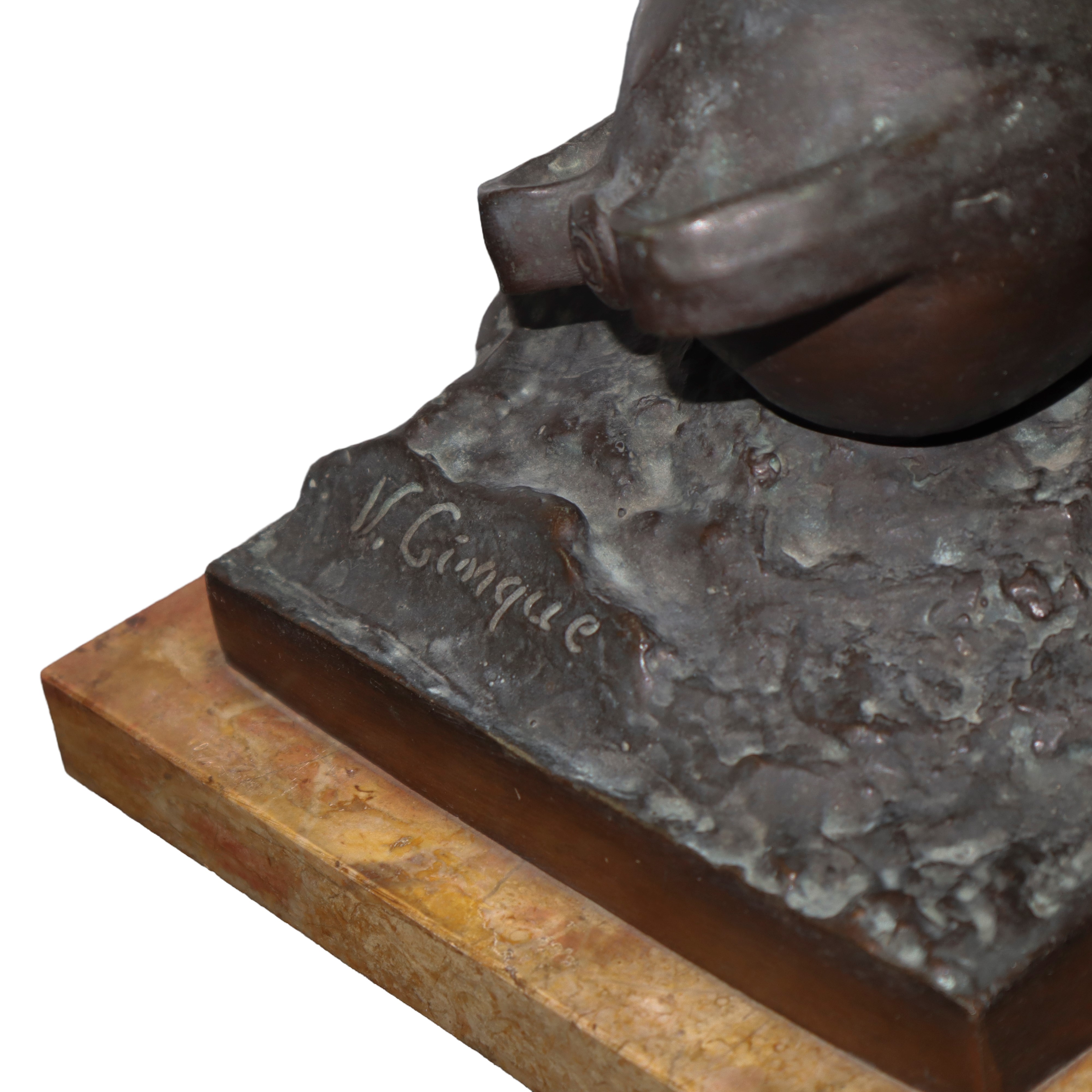 Vincenzo Cinque - Ragazzo in Equilibrio su Brocca, Scultura in Bronzo Patinato Bruno