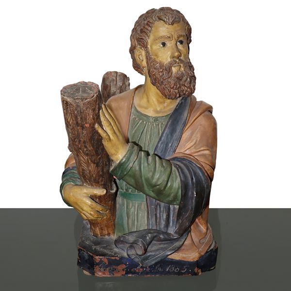 Saint Andrew, polychrome terracotta sculpture