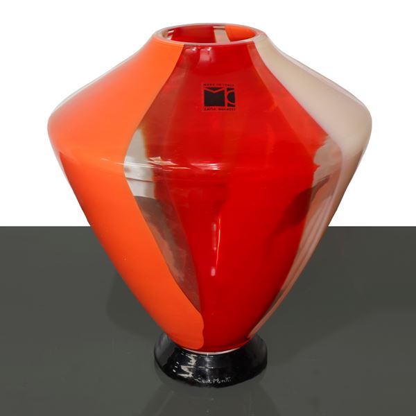 Carlo Moretti - Suma model vase in coral, red, white and transparent blown glass