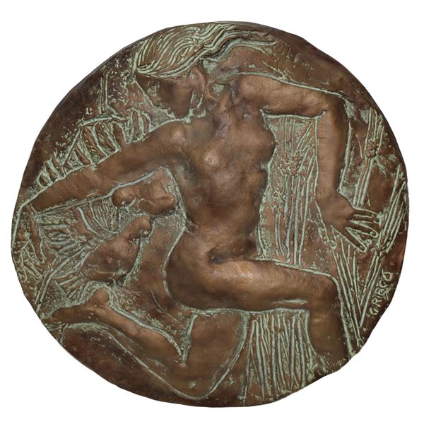 Emilio Greco - Woman with doves, bas-relief