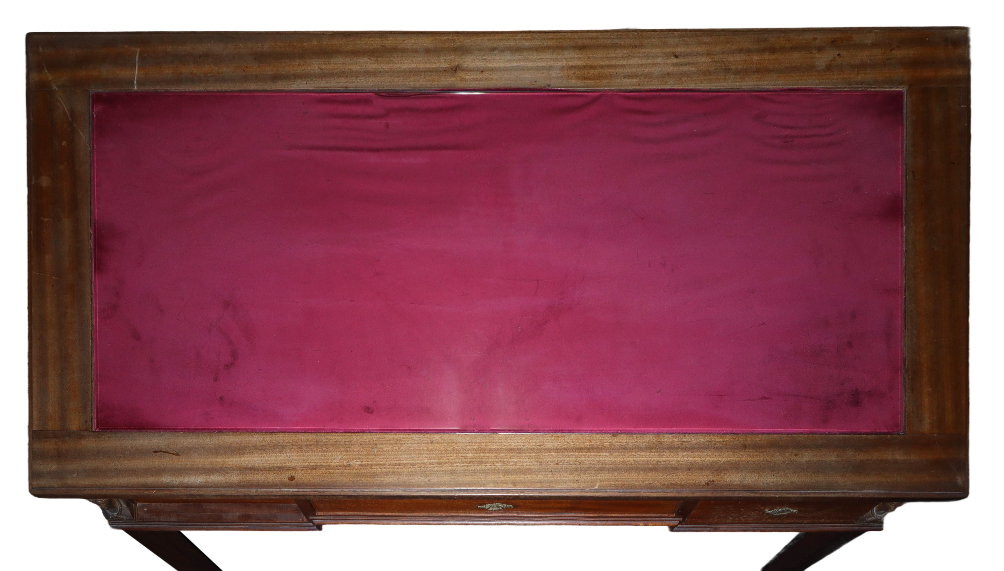 Scrittoio in Legno di Mogano, Piano con Vetro Sovrapposto.