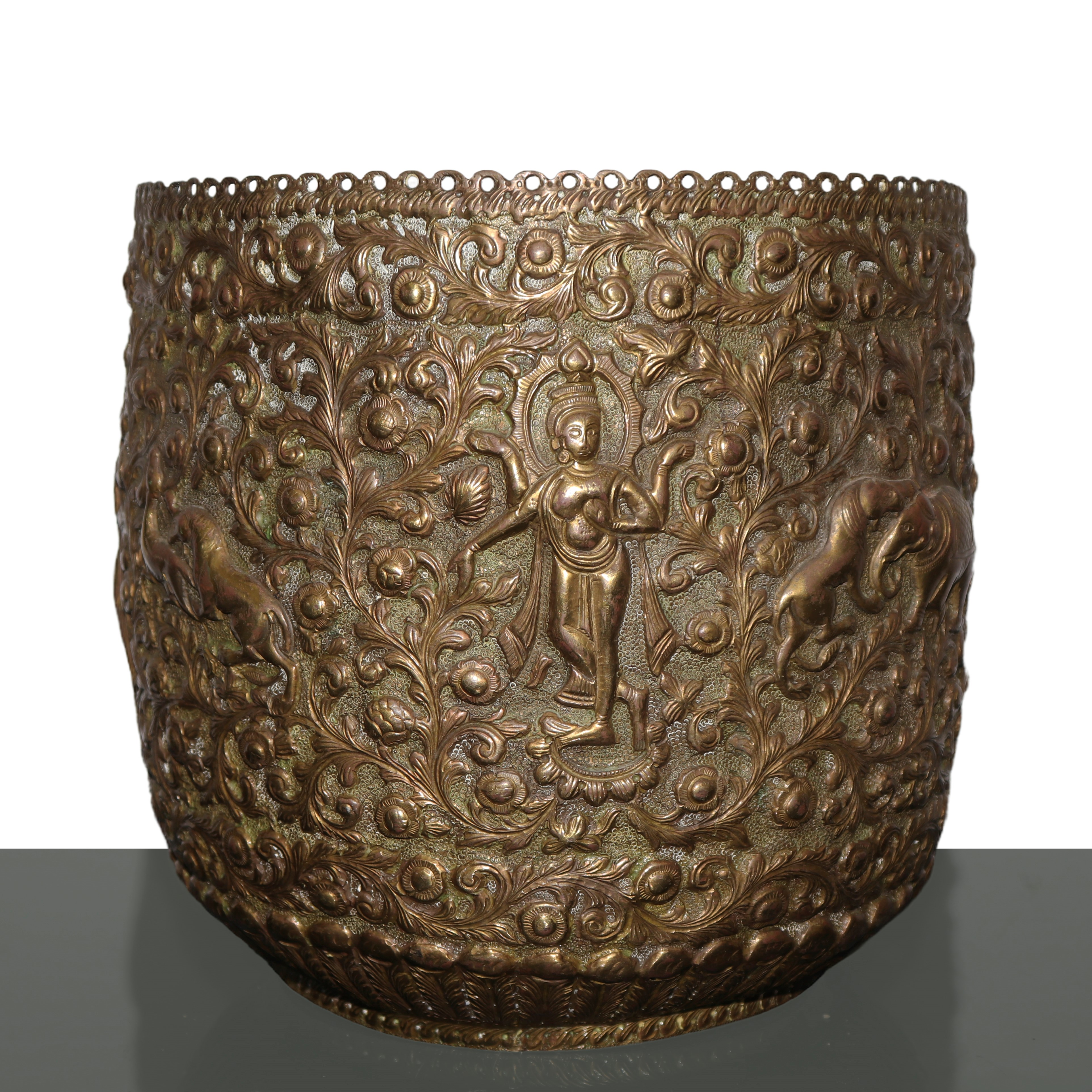 Cachepot di rame puro sbalzato mezzotondo