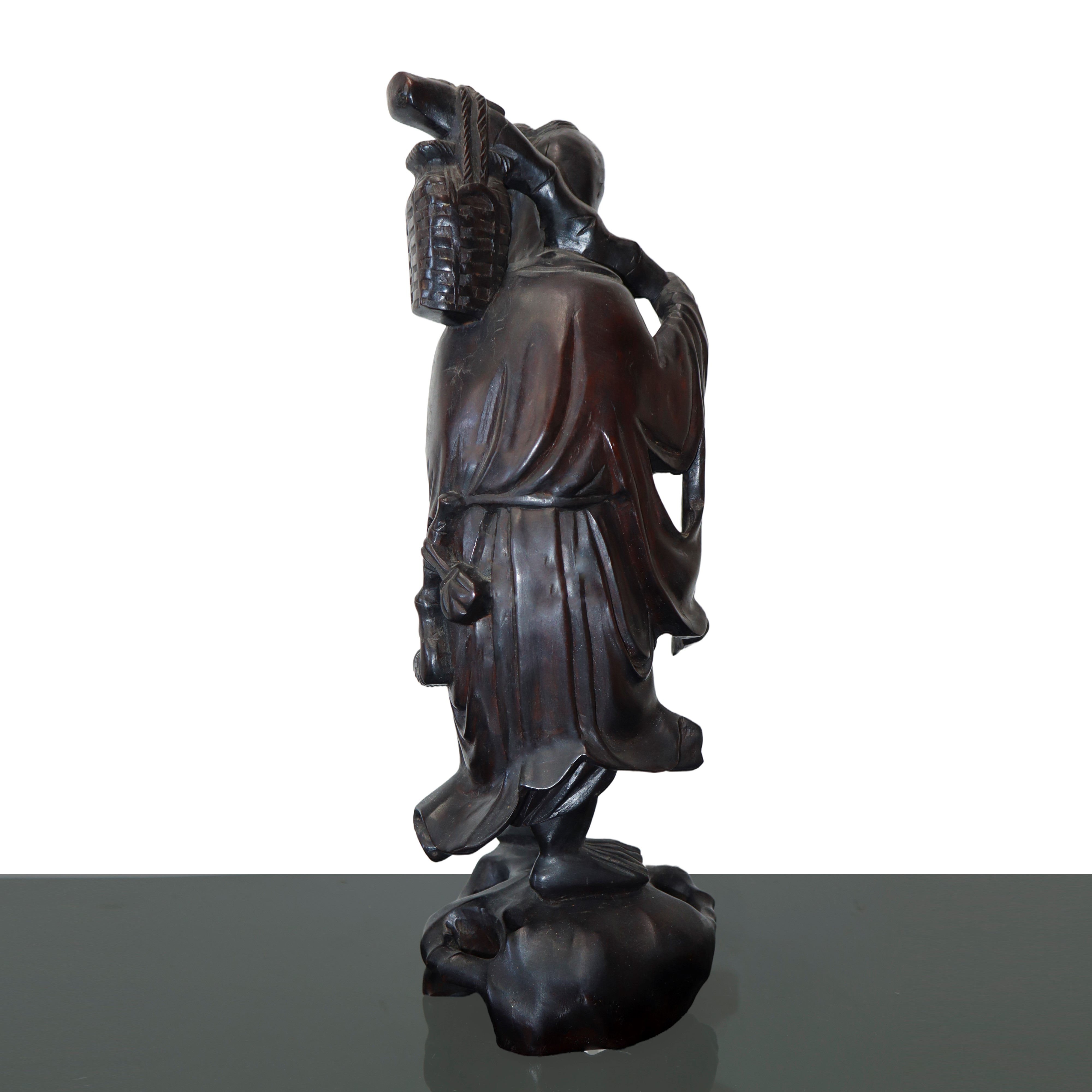 Coppia di statuine in legno intagliato del dio Shoulao
