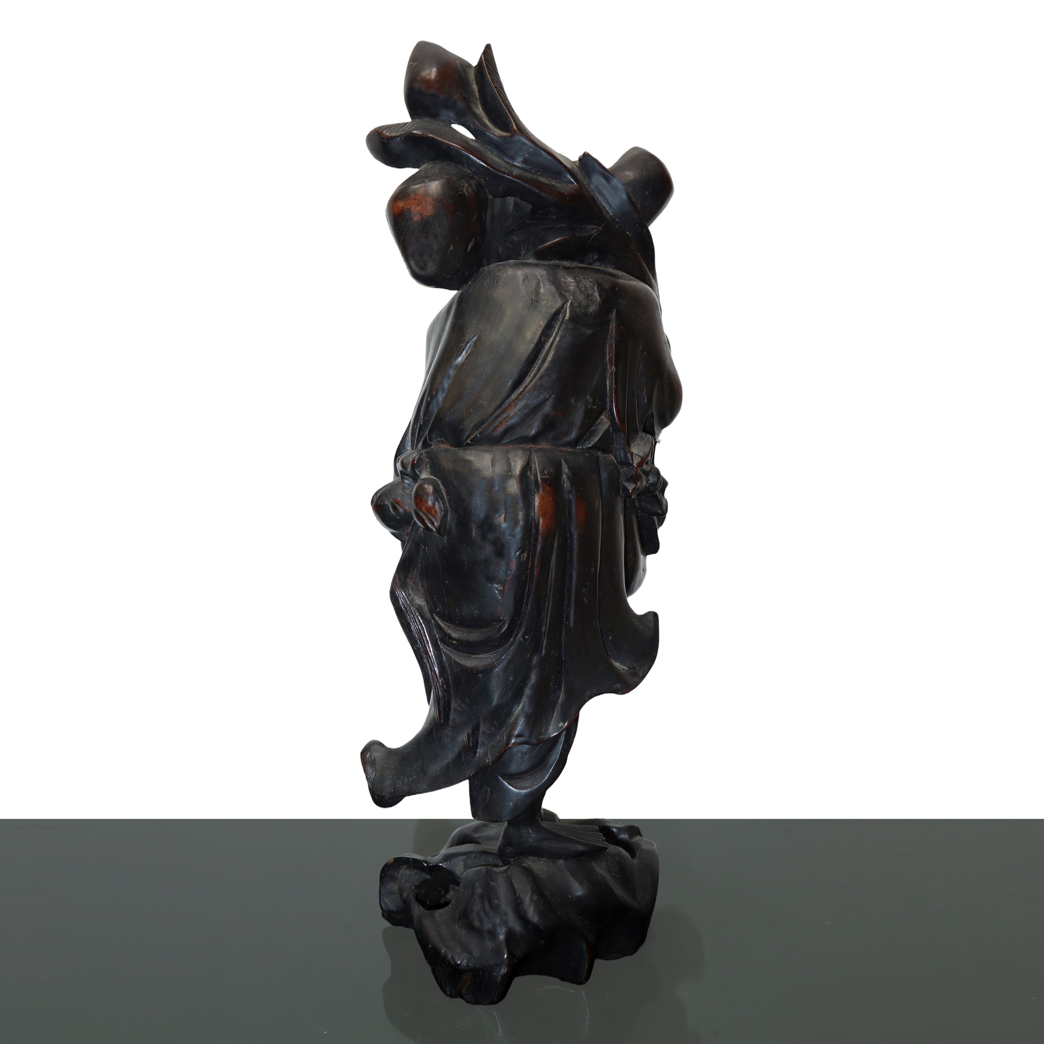 Coppia di statuine in legno intagliato del dio Shoulao