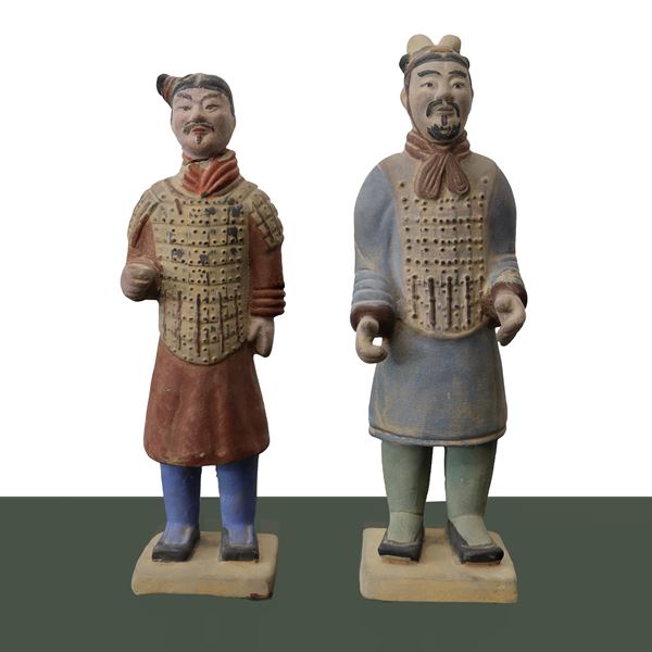 Pair of polychrome terracotta warriors