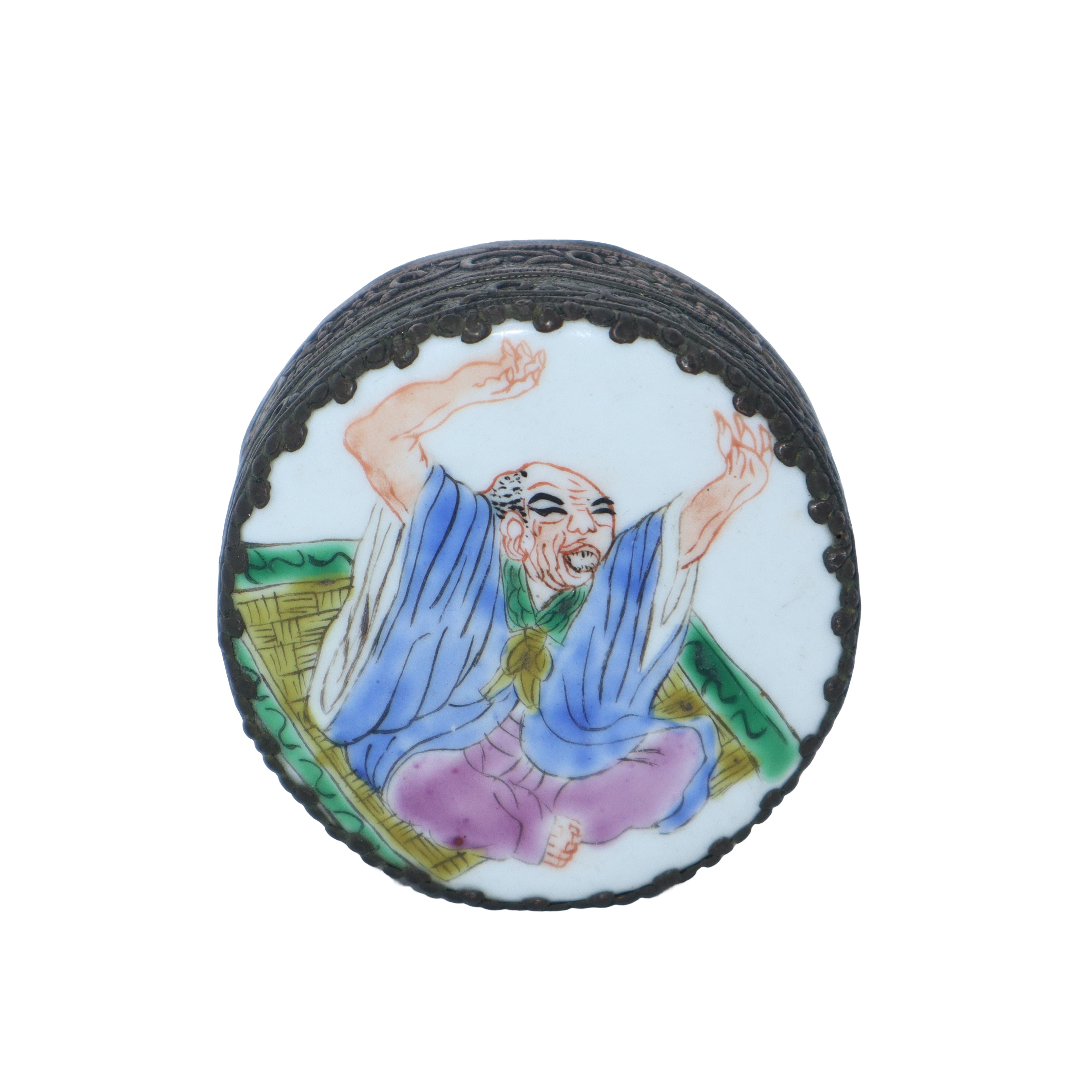 N. 2 portapillole cinesi in metallo, con coperchio smaltato e dipinto