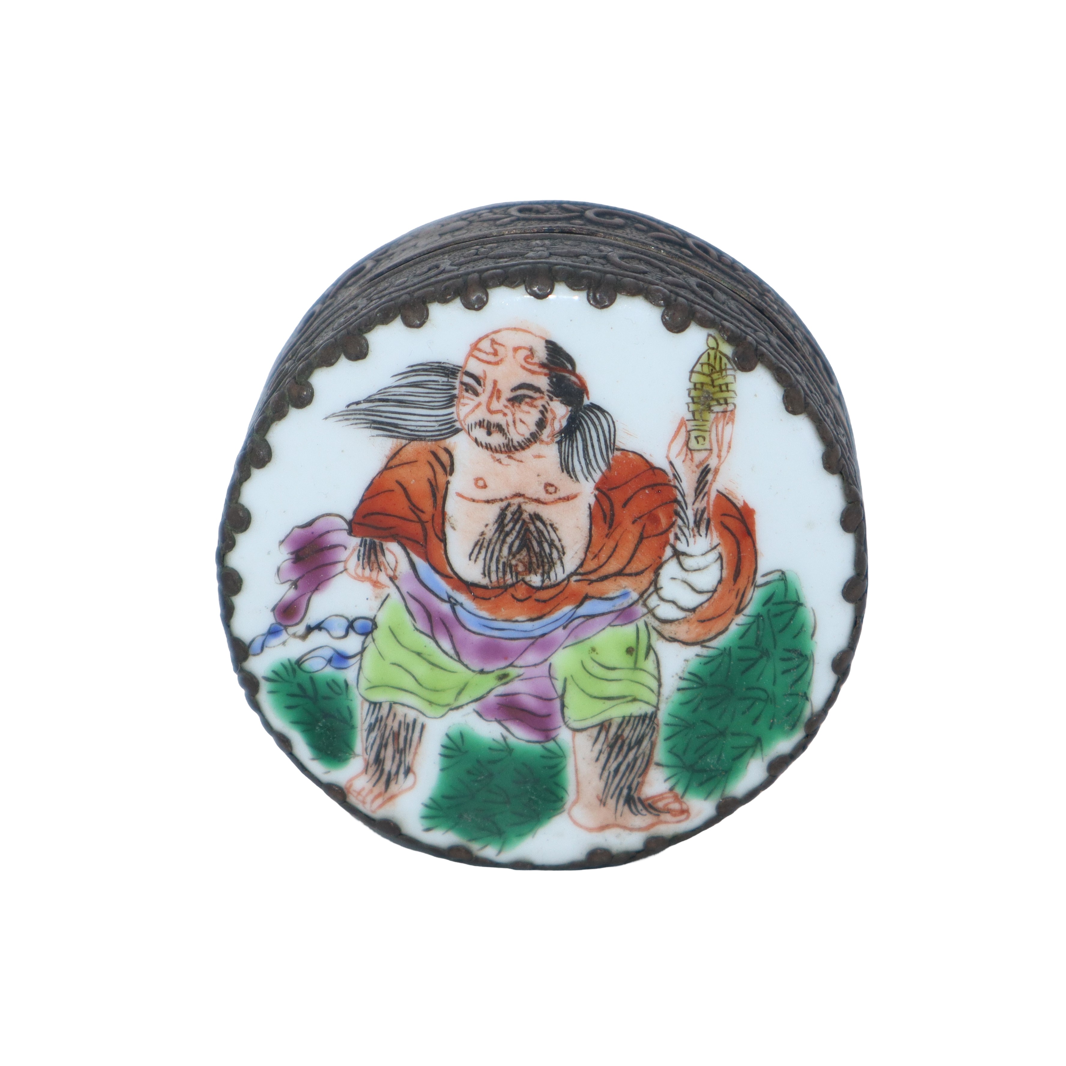 N. 2 portapillole cinesi in metallo, con coperchio smaltato e dipinto