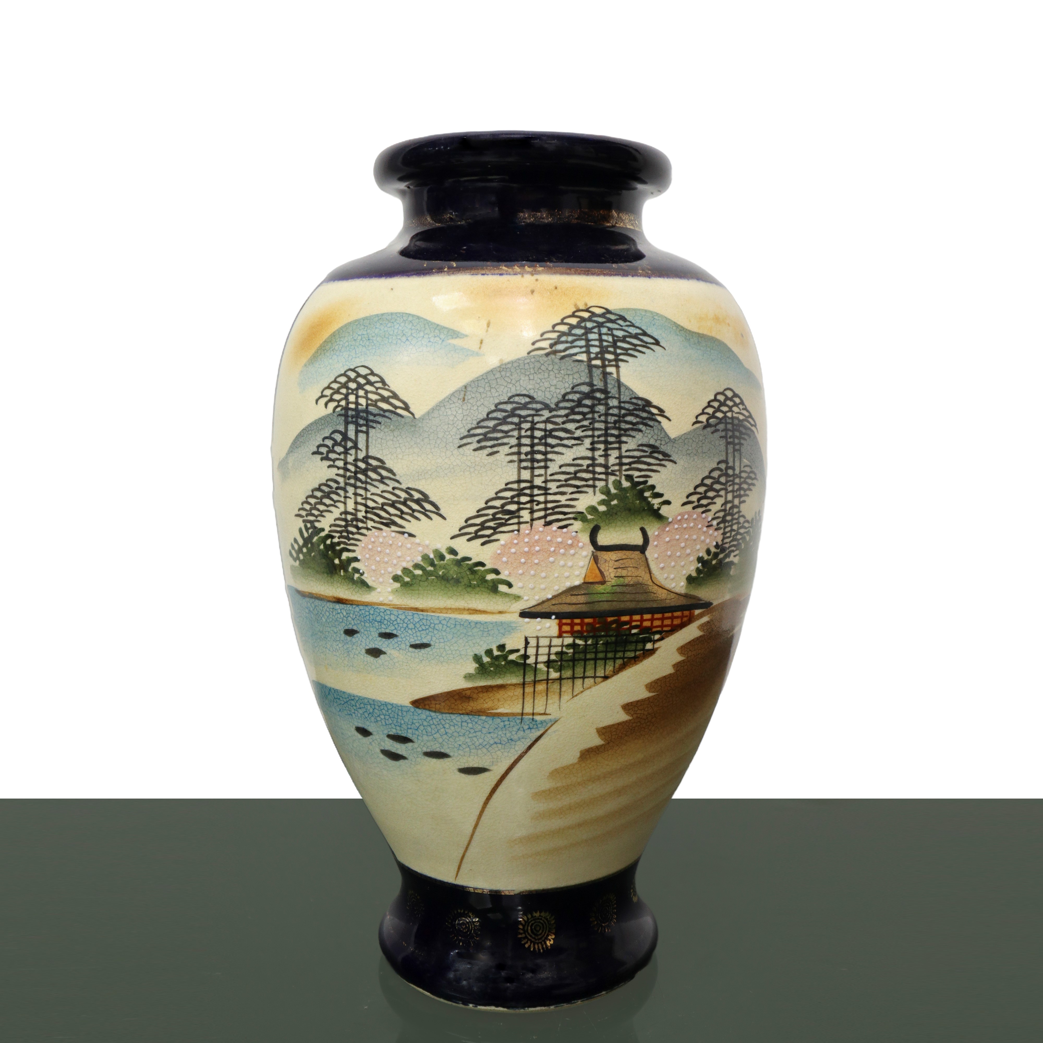 Vaso giapponese dipinto a mano con geisha in barca