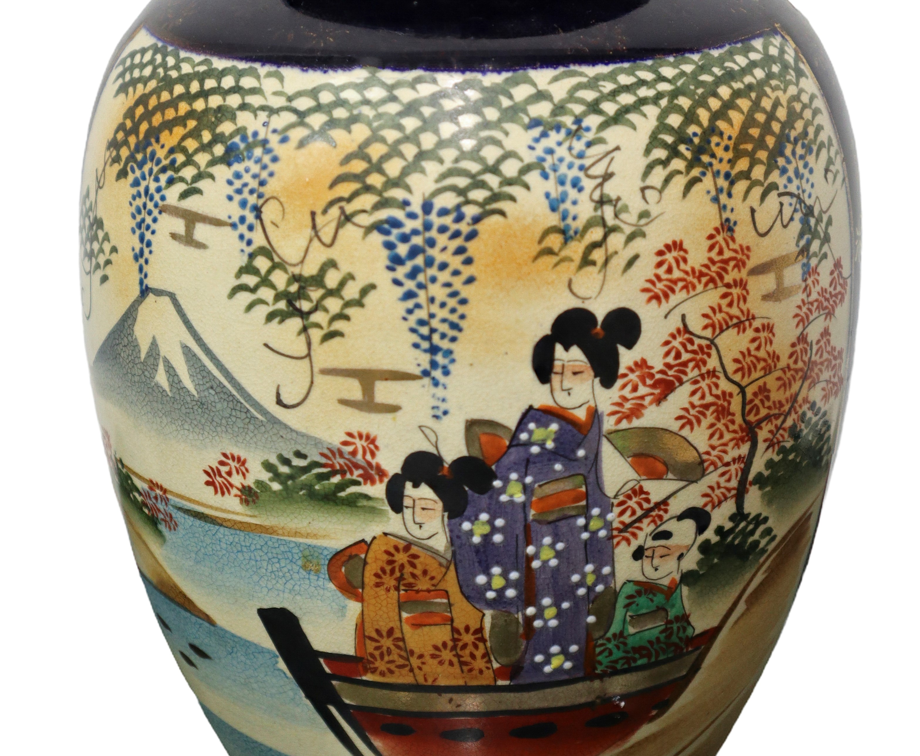 Vaso giapponese dipinto a mano con geisha in barca