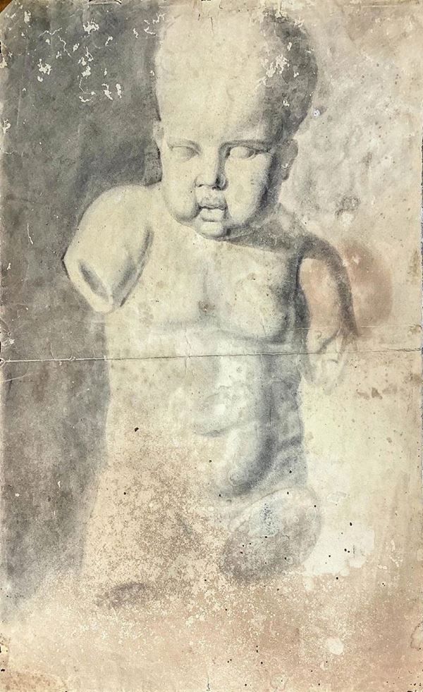  Disegno  raffigurante scultura, Leon Dabo (Parigi 1864 - New York 1960). Disegno a tecnica mista a carboncino e inchiostro bruno su carta seppiata. 442 x 295 mm