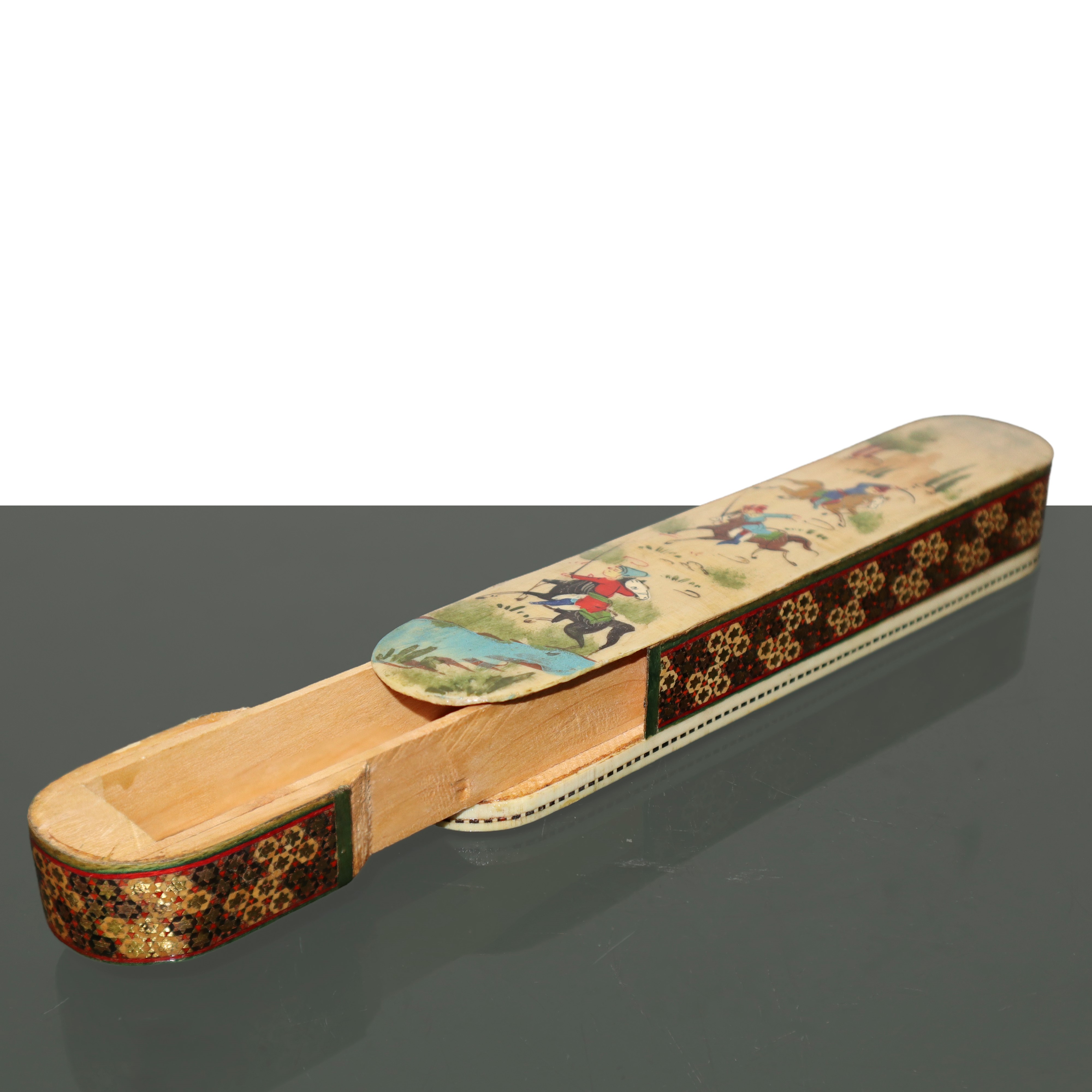 Astuccio Orientale in Legno con Coperchio Scorrevole Dipinto a Mano