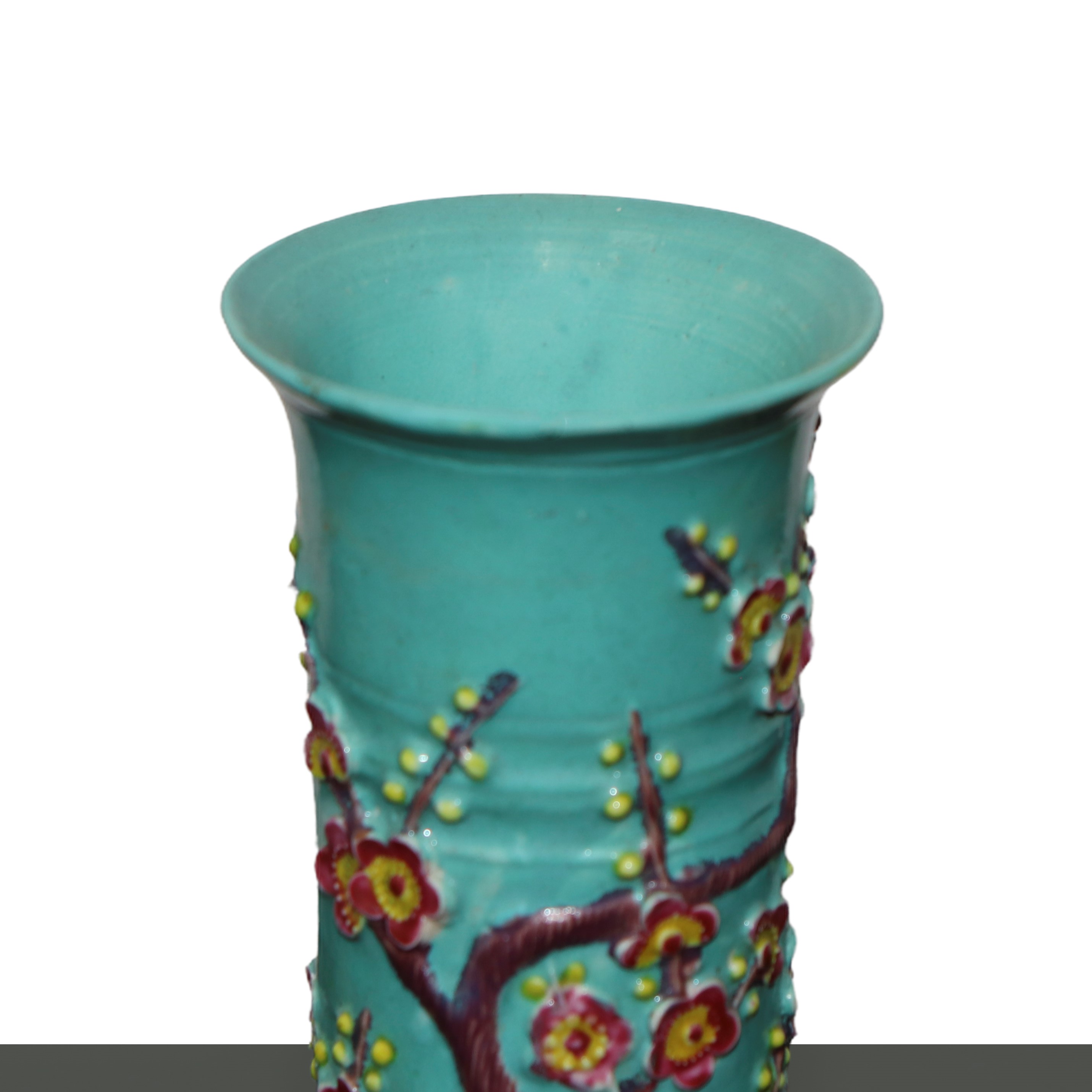 Vaso orientale a rullo cilindro in porcellana smaltata, Dinastia Quinq Famiglia Rosa