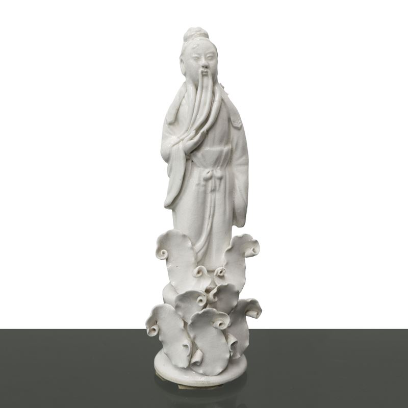 Statuina Cinese di Saggio in Porcellana Bianca