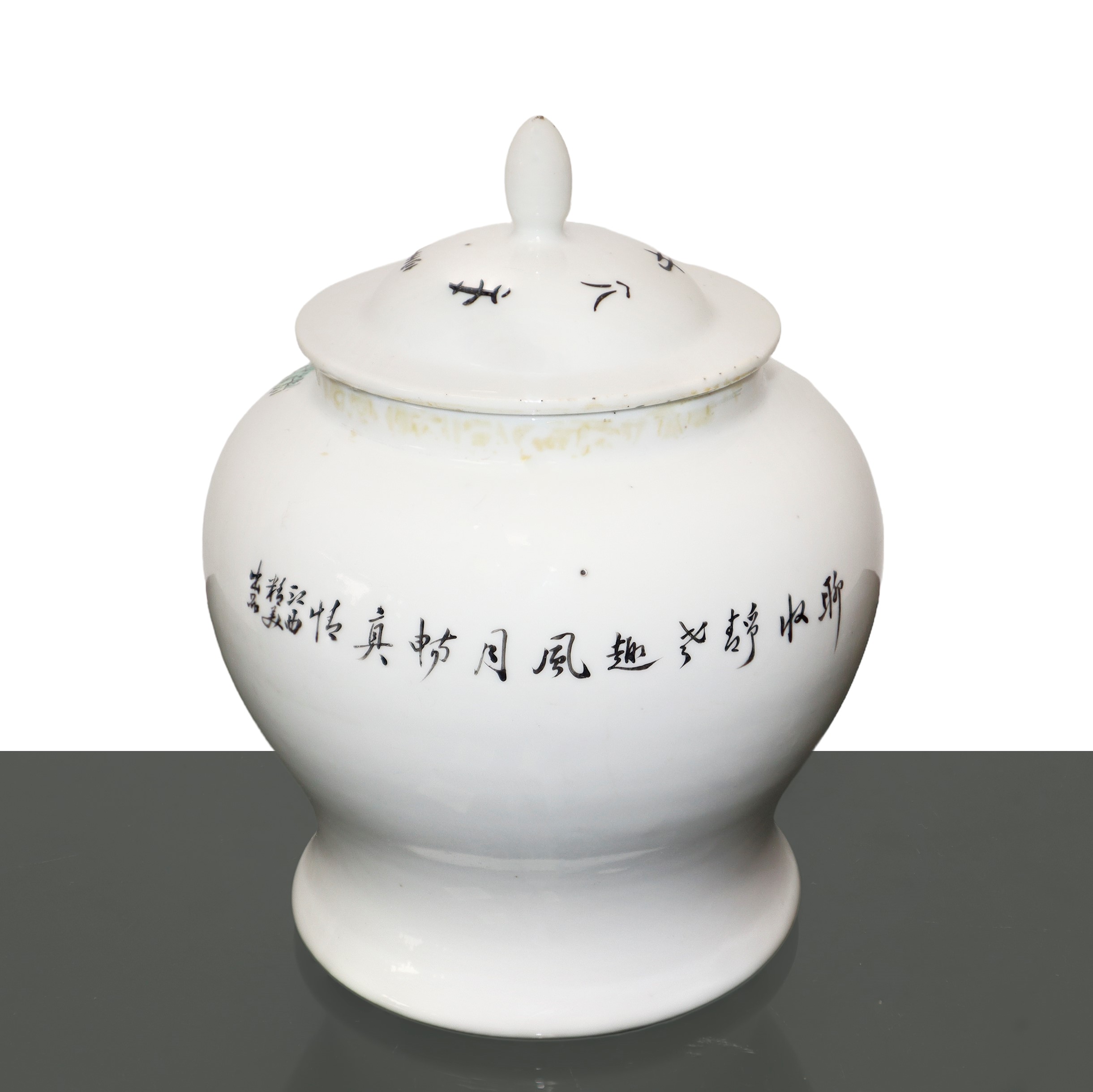 Potiche cinese in porcellana bianca con scena familiare