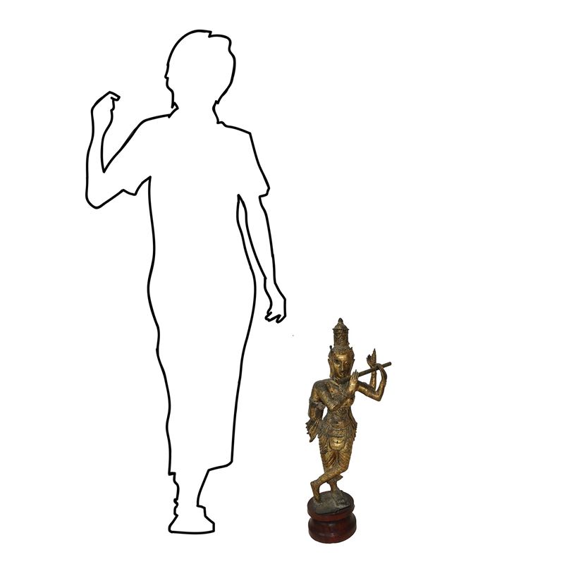 Antica Grande Statua Birmana di Bronzo Dorato della Dea Kali