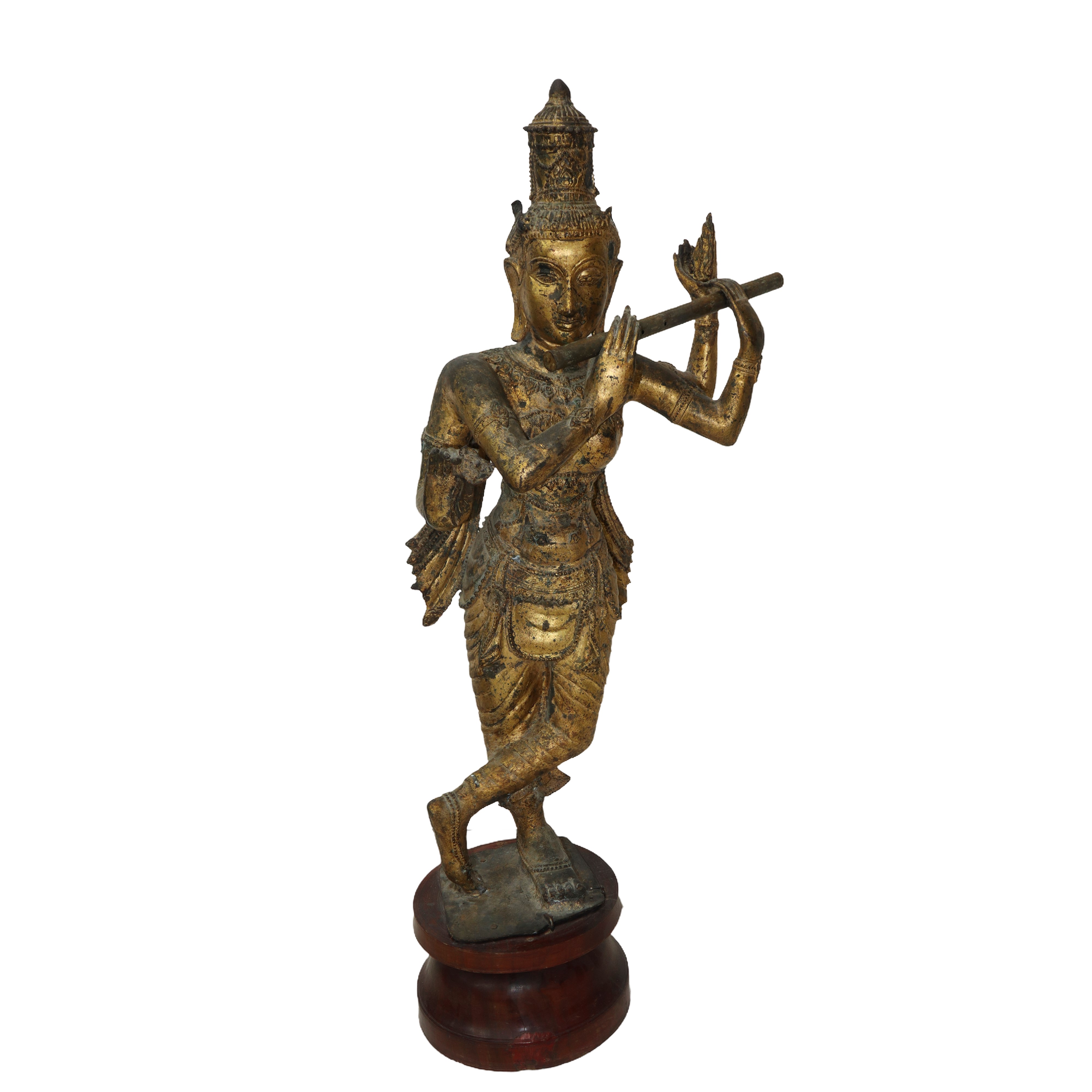 Antica Grande Statua Birmana di Bronzo Dorato della Dea Kali