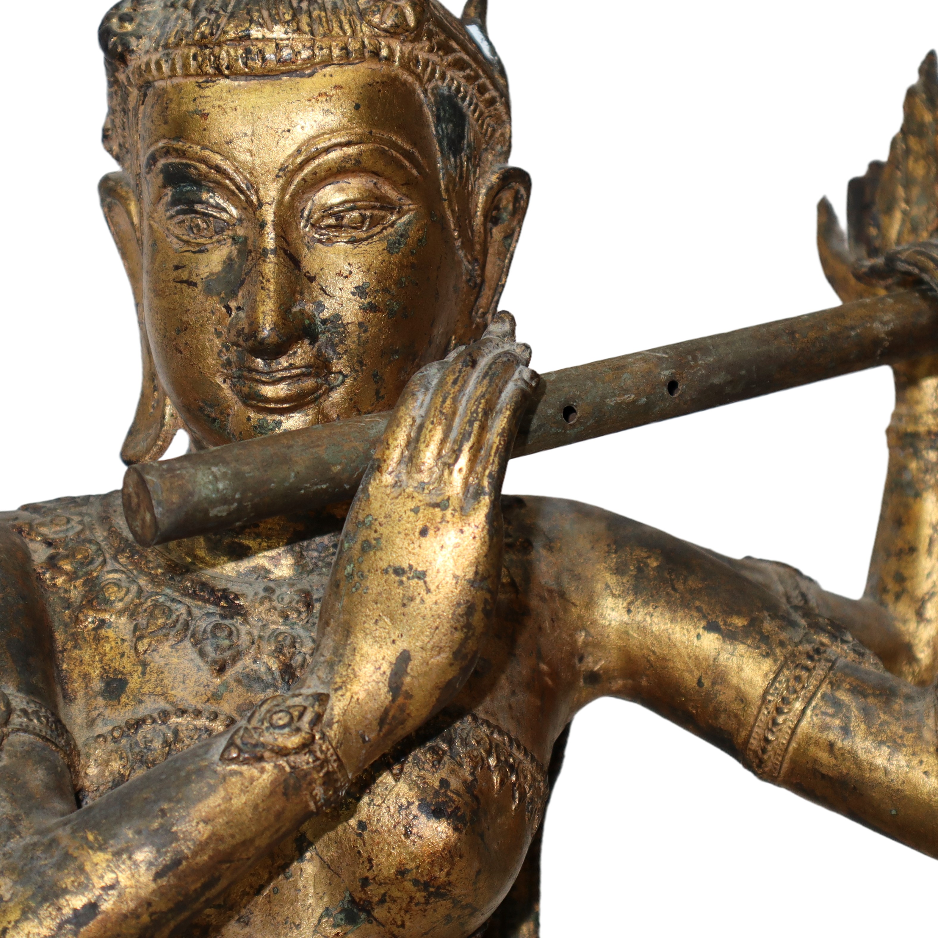 Antica Grande Statua Birmana di Bronzo Dorato della Dea Kali