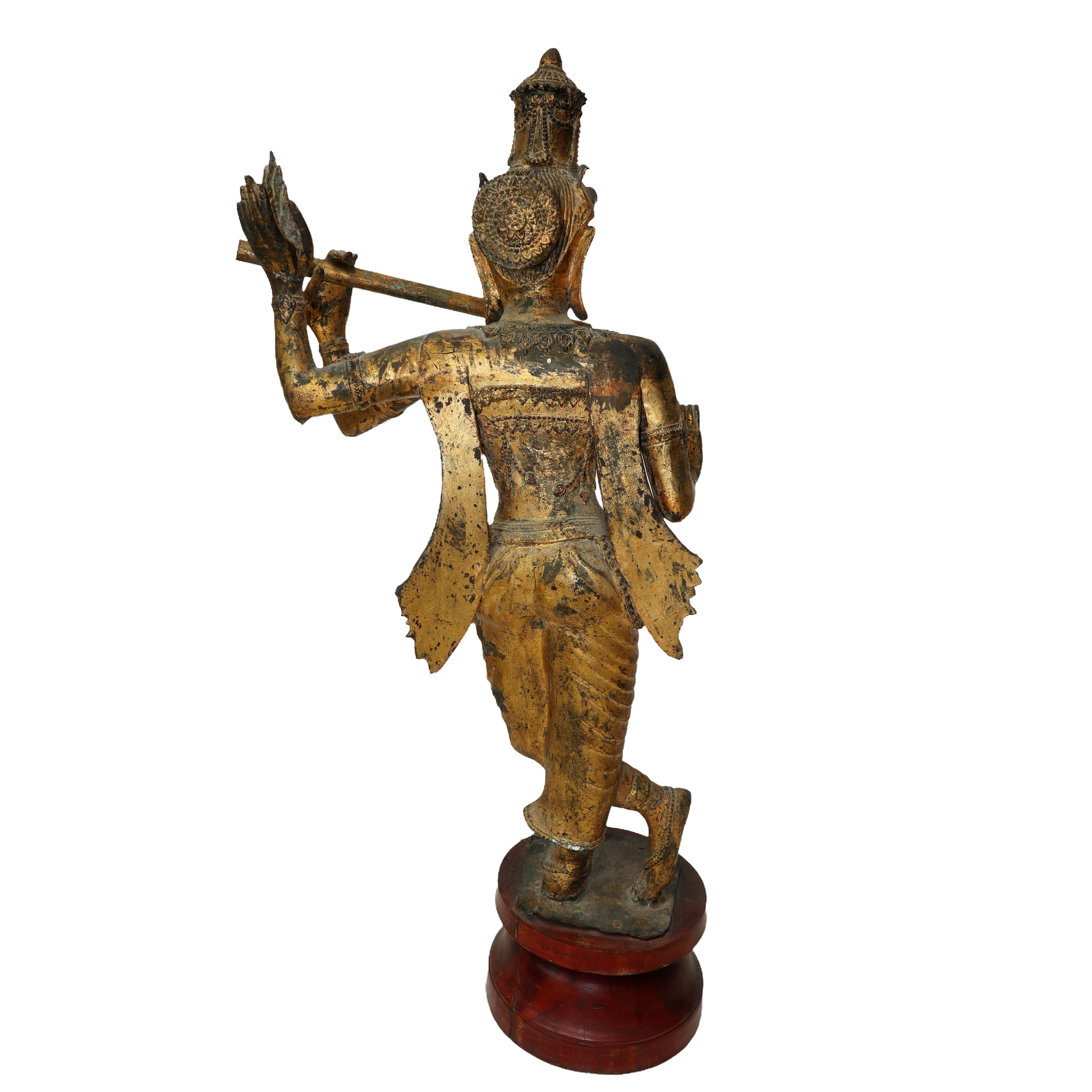 Antica Grande Statua Birmana di Bronzo Dorato della Dea Kali