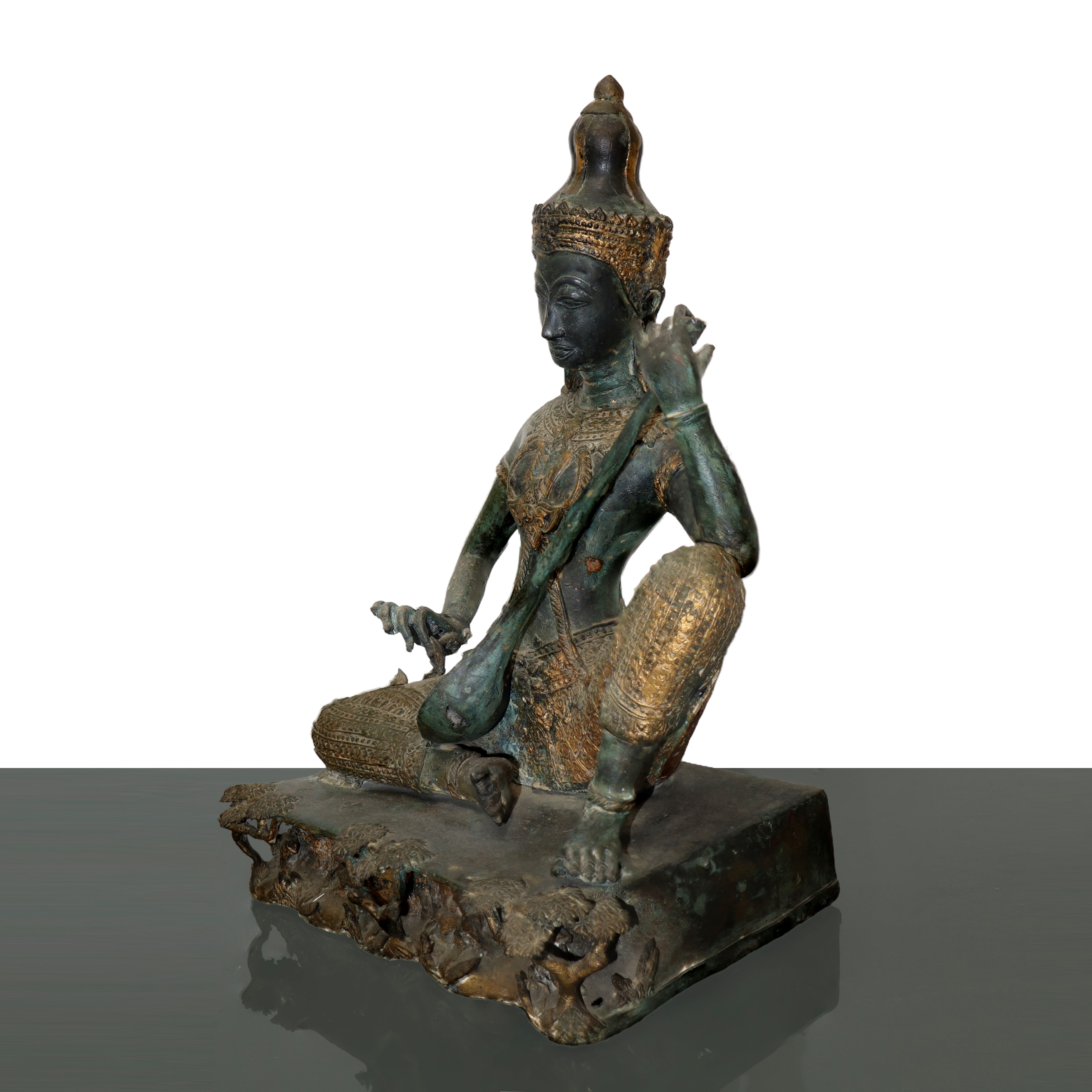 Statua in Bronzo Raffigurante il Principe Musicante Thailandese Phra Aphai Mani