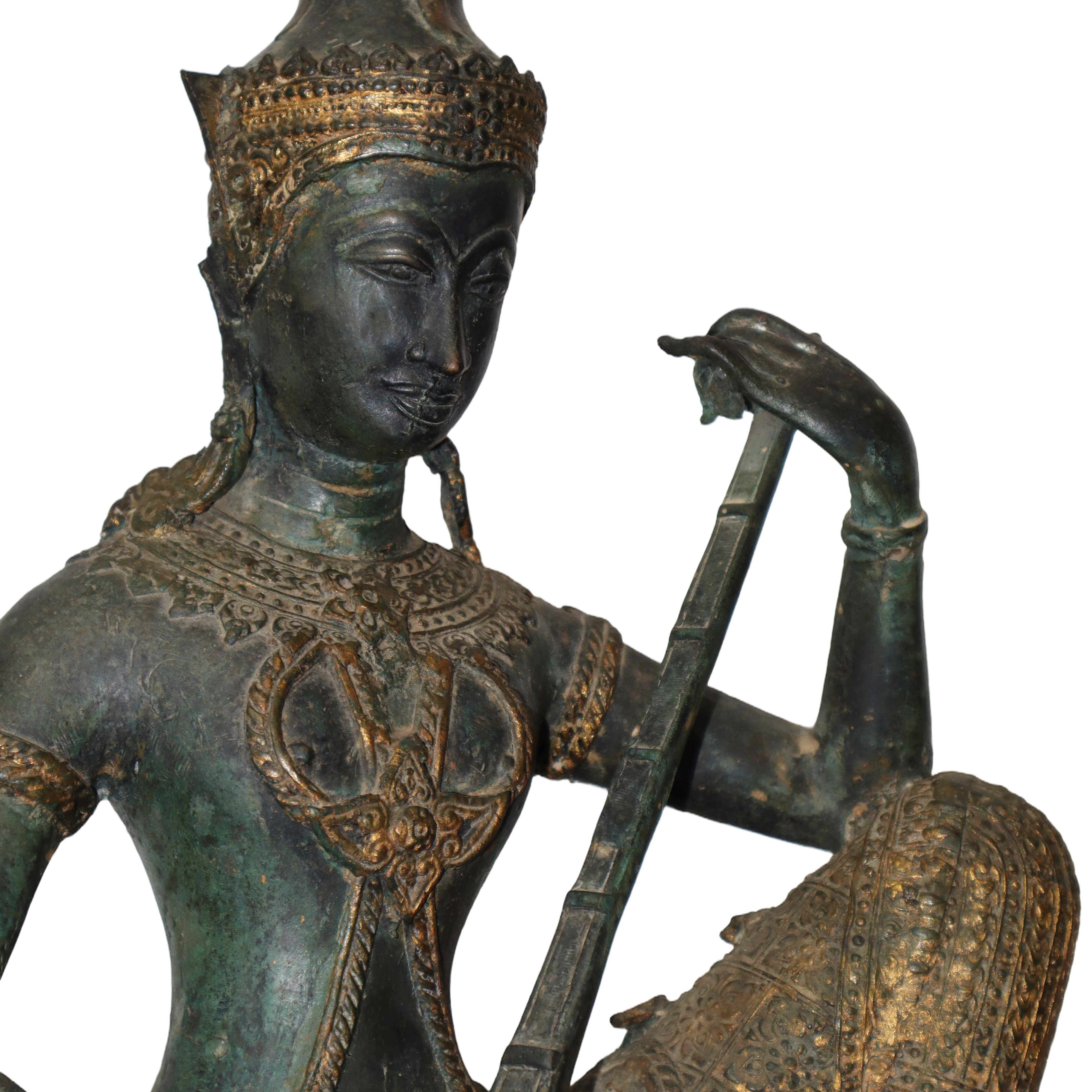 Statua in Bronzo Raffigurante il Principe Musicante Thailandese Phra Aphai Mani