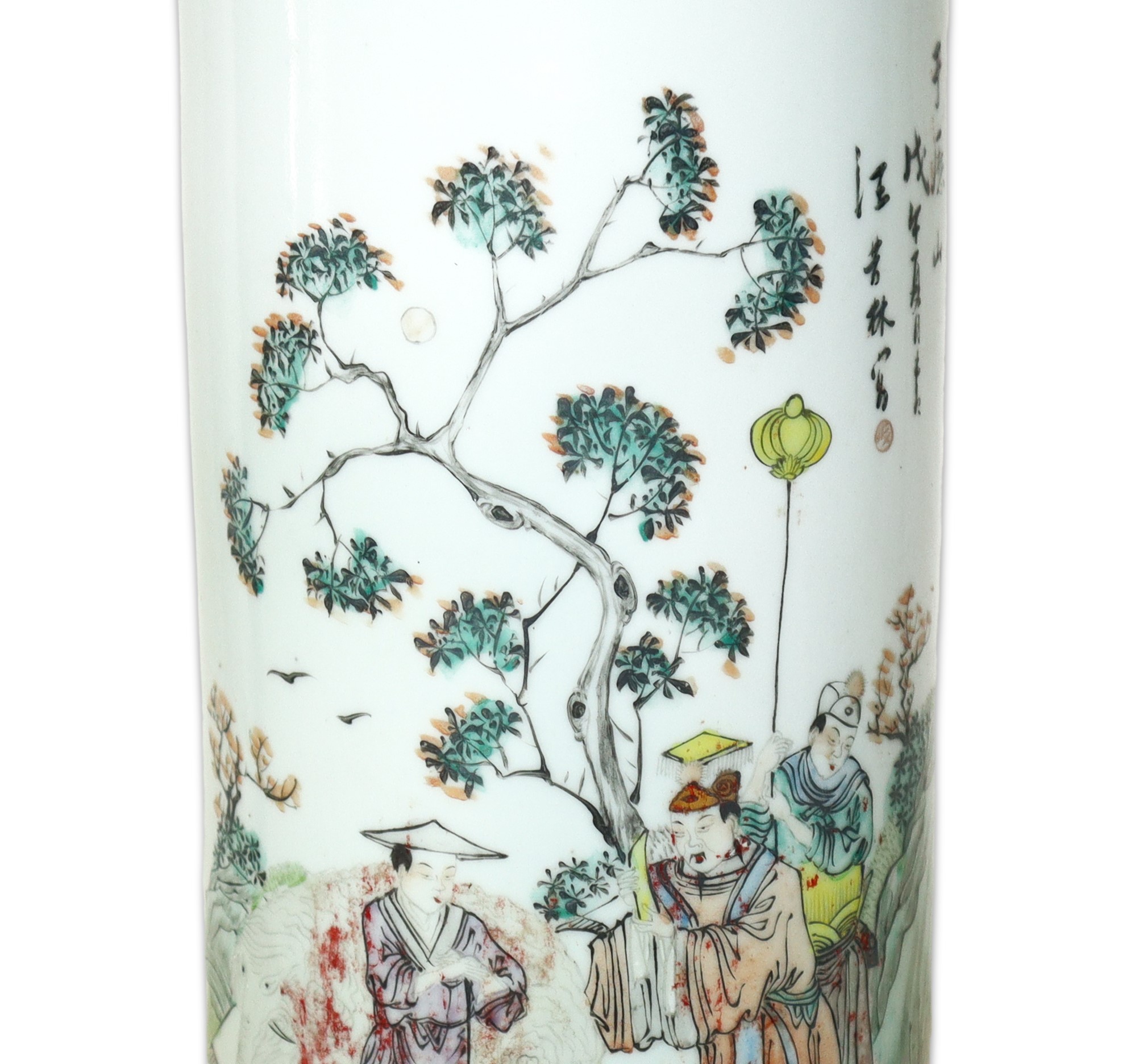 Vaso cinese a rollo cilindrico in porcellana famiglia rosa dinastia Quinq