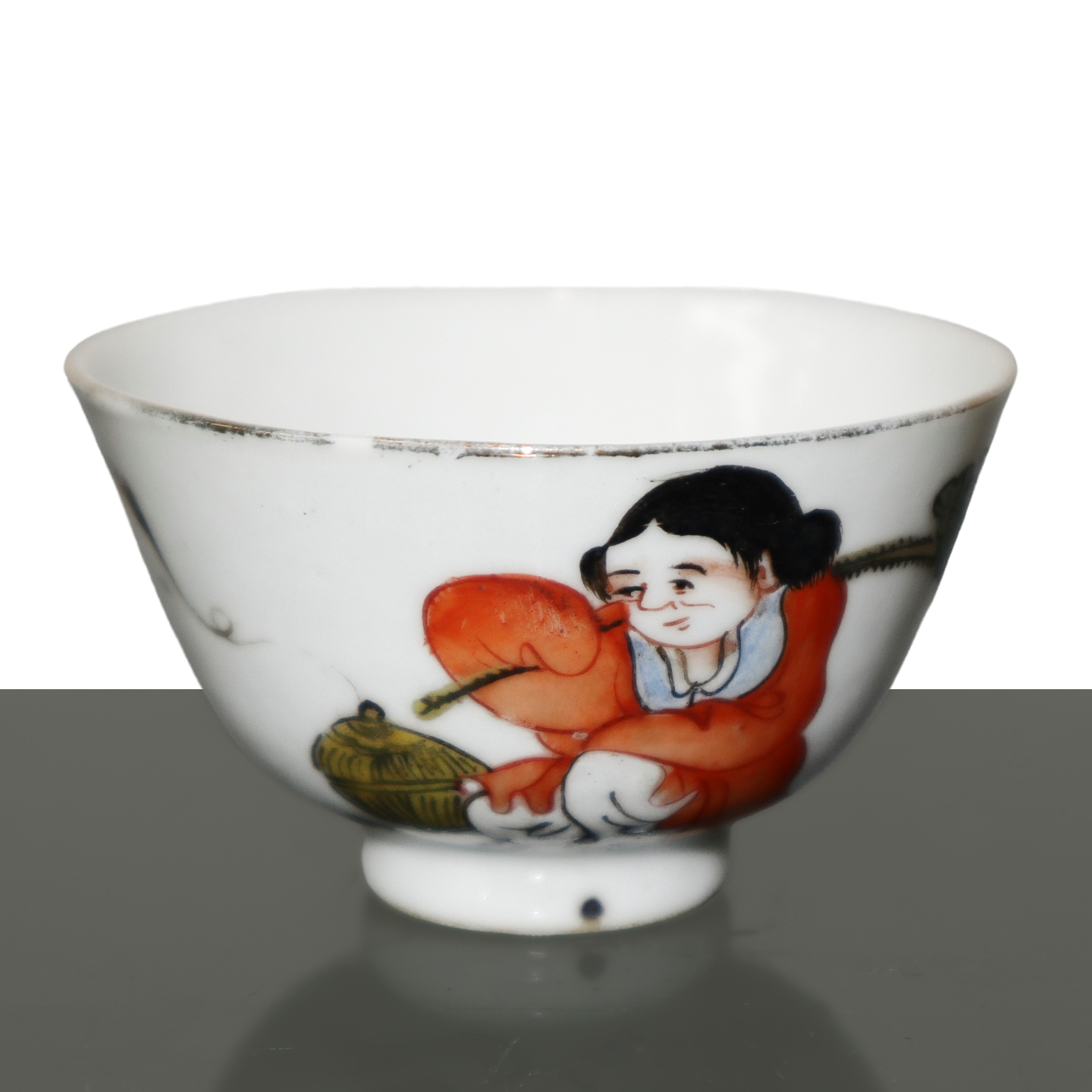 Coppia di vasetti e una ciotolina orientali in ceramica