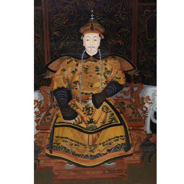 Painting of noble Chinese ancestor on glass