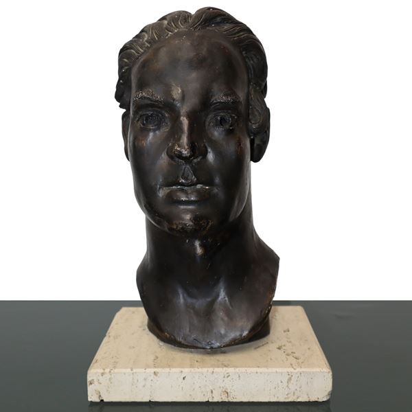 Gaetano Giuffr&#232; - Face of man, terracotta sculpture.