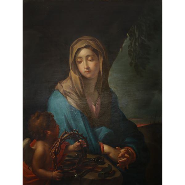 Madonna with baby Jesus and instruments of the passion