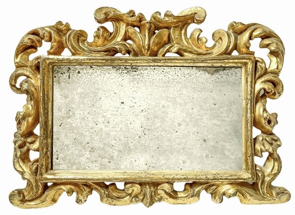 Small mercury mirror with baroque gilded wooden frame Leaf. 37. H cm width 52 cm