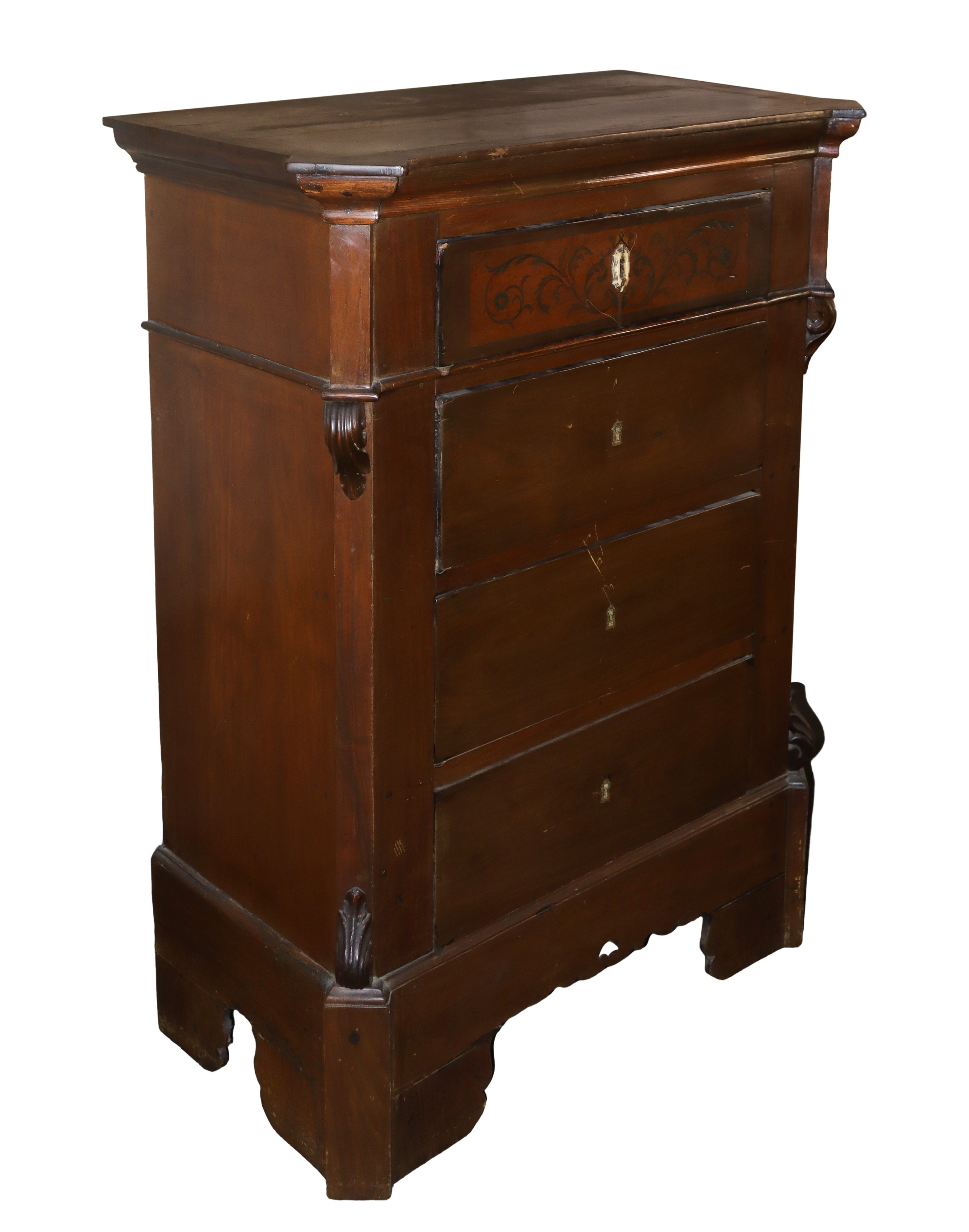 Cassettone siciliano a quattro cassetti, legno di palissandro, XIX secolo