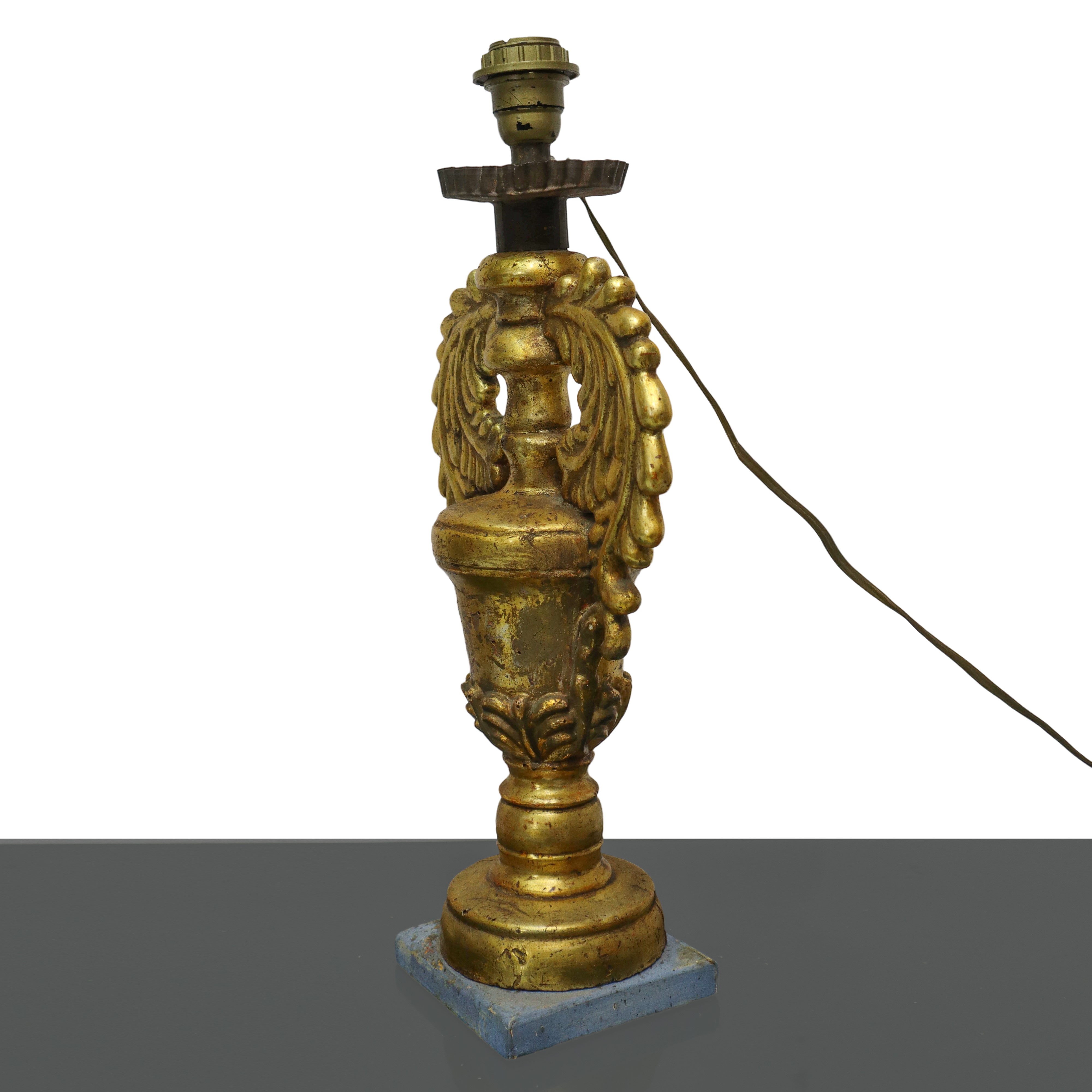 Lume con Base in Legno Dorato, in Argento e Mistura