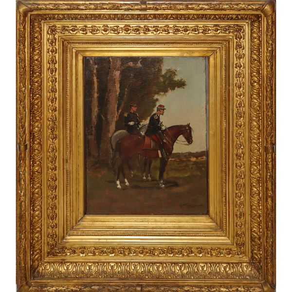 Georges Louis Hyon - Dipinto di soldati a cavallo di vedetta