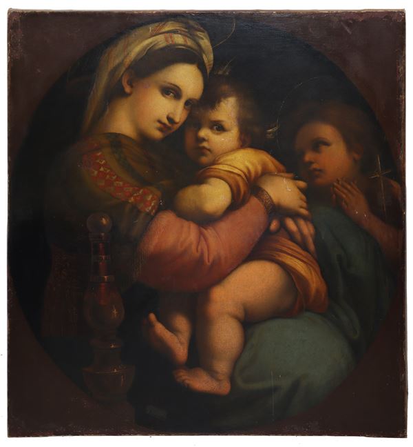 Pittore della fine del XIX sec. - Madonna della seggiola con Bambino e San giovannino