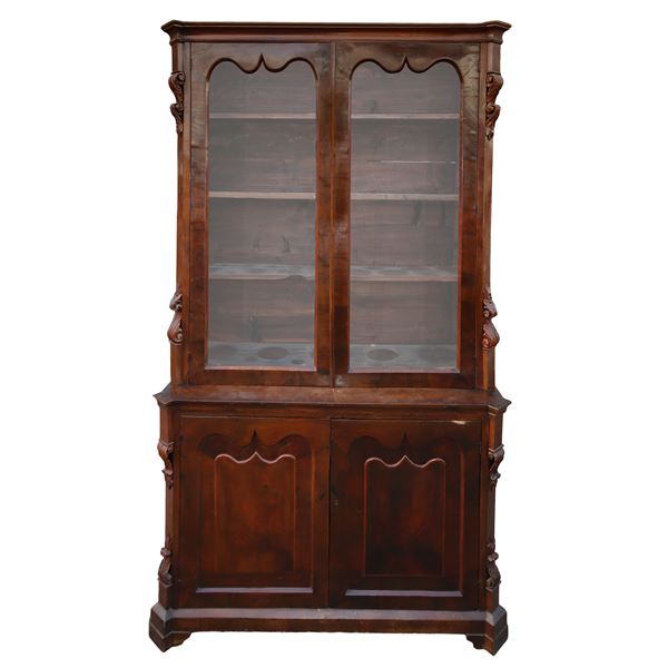 Vetrina credenza in legno di mogano doppio corpo