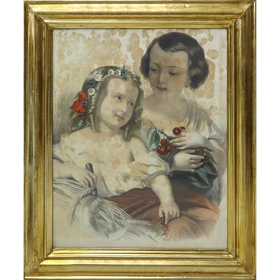 Cornice Dorata con Litografia le Due Sorelle