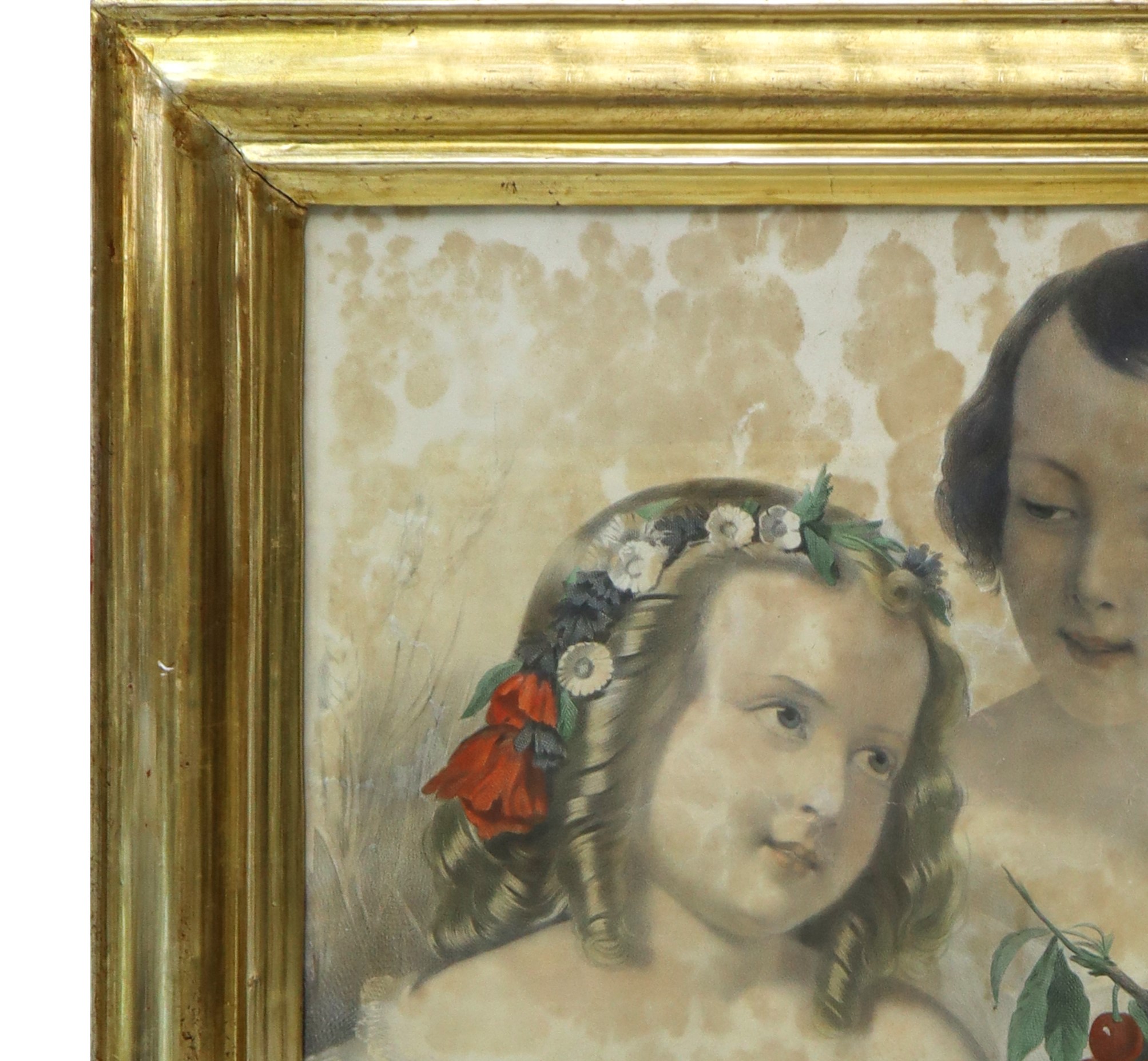 Cornice dorata con litografia “Le due sorelle”, XIX secolo