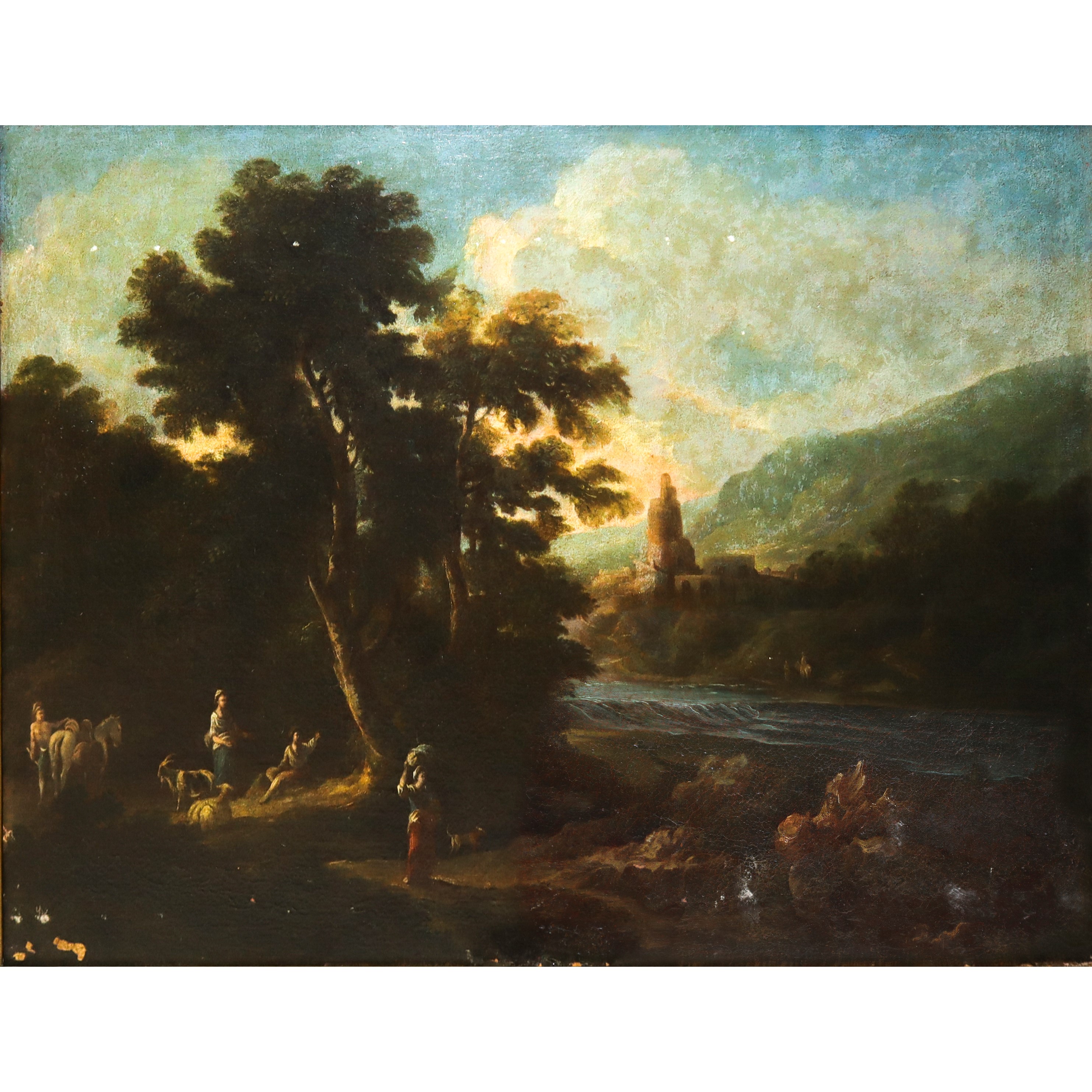 Paesaggio fluviale con personaggi e armenti