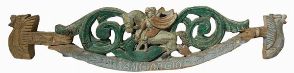 Sicilian cart "chiave" wooden polychrome the late nineteenth century, early twentieth century Sicily. Cm 18x82
