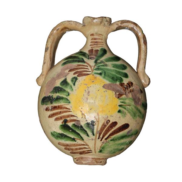 Caltagirone ceramic flask with handles