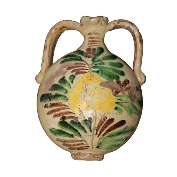 Fiasca in ceramica di Caltagirone con manici