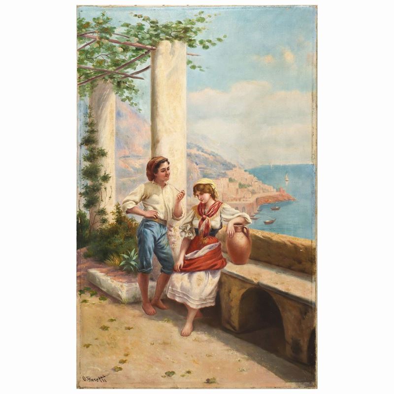 O. Pasetti - Scena di Amanti in Costiera Amalfitana