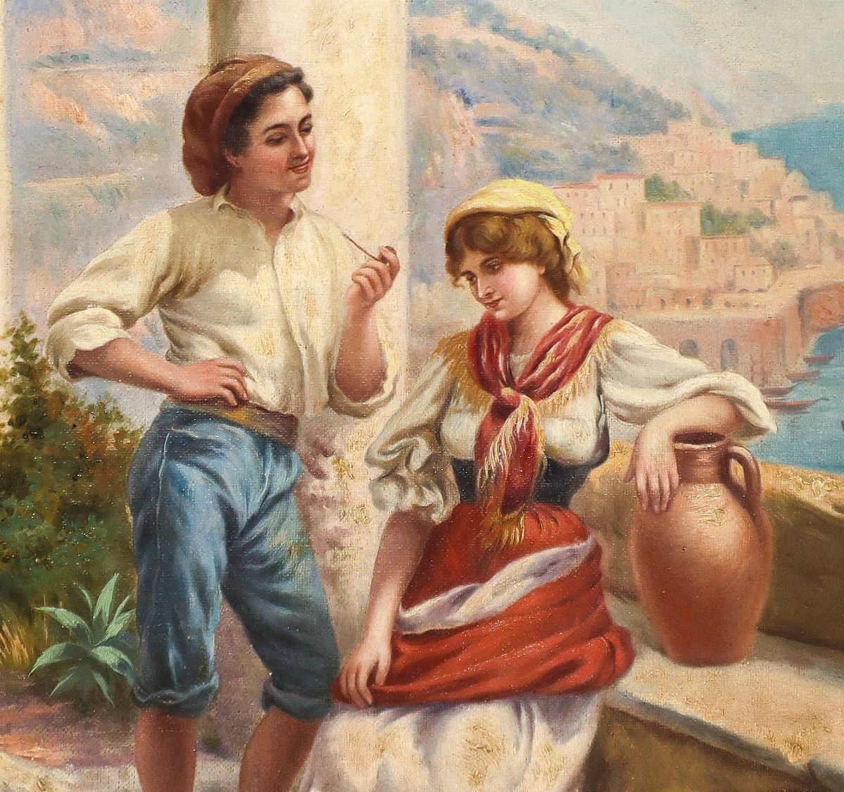 O. Pasetti - Scena di Amanti in Costiera Amalfitana