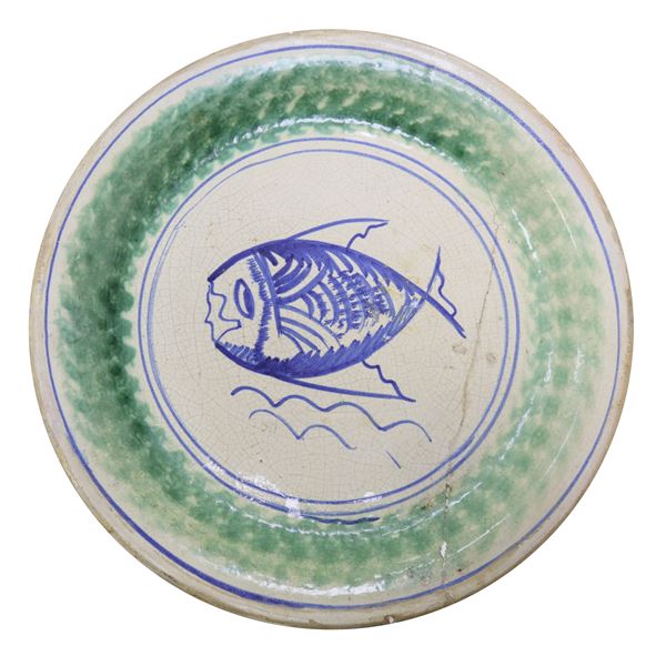 Piatto in maiolica di Caltagirone circonferenza spugnata verde
