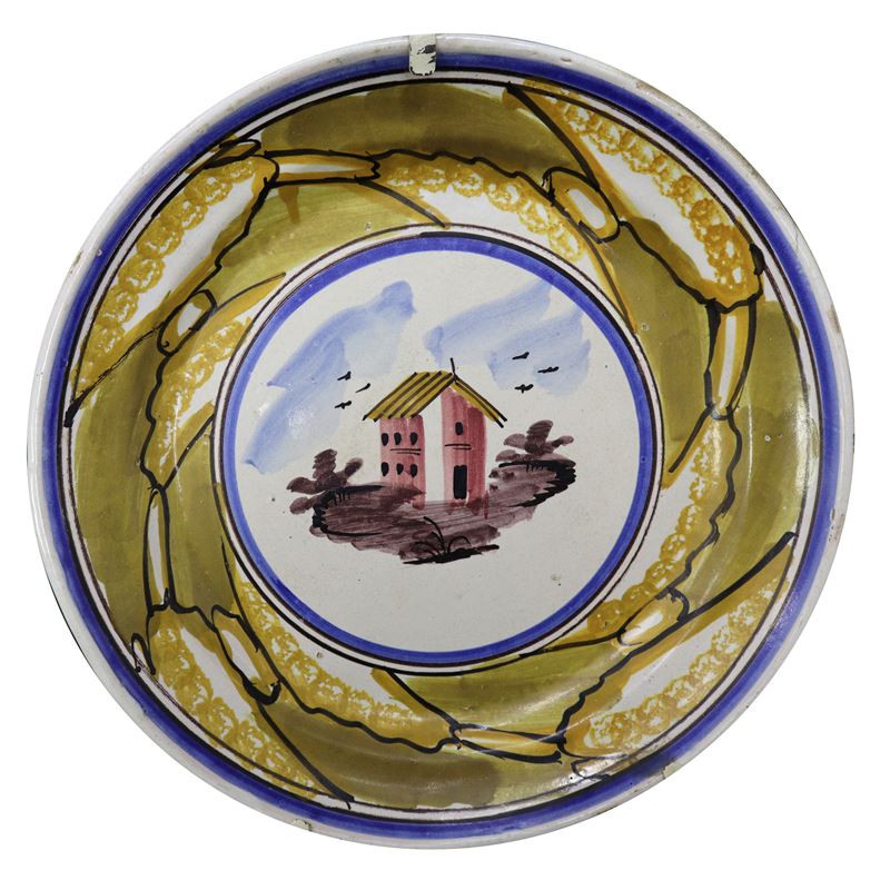 Piatto in Maiolica di Caltagirone Raffigurante Casa,