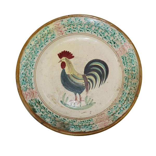 Piatto in maiolica messinese di Patti con gallo