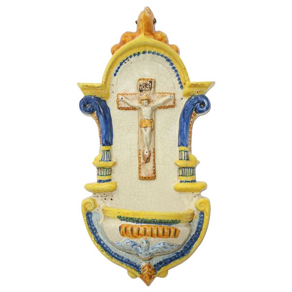 Acquasantiera in maiolica di Caltagirone policroma